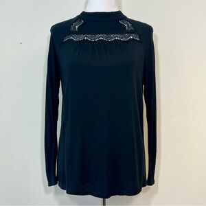 LOFT Crochet Yoke Keyhole Back Blouse